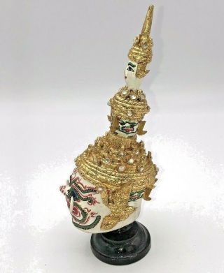 Antique Khon Mask Todsakanth Ramayana Model Thai Handmade Siamese & Display Case 4