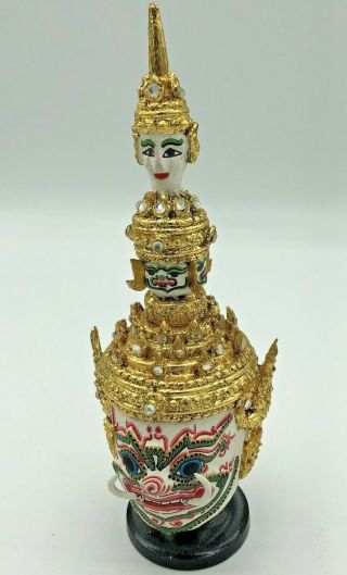 Antique Khon Mask Todsakanth Ramayana Model Thai Handmade Siamese & Display Case 5