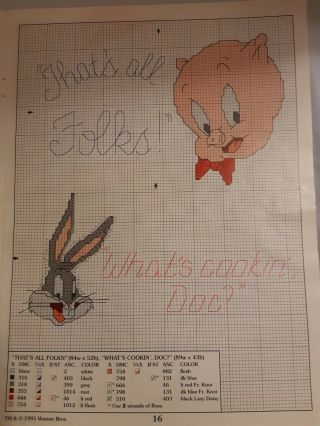 Looney Tunes Bugs Bunny Taz Cross Stitch Book Patterns Vintage 1985 4