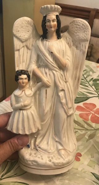 Antique Staffordshire Figurine Christening Angel With Child Lg 10 "