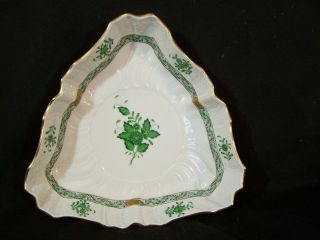 Antique Herend Green Chinese Bouquet Fine Porcelain Large Dish Plate Bowl