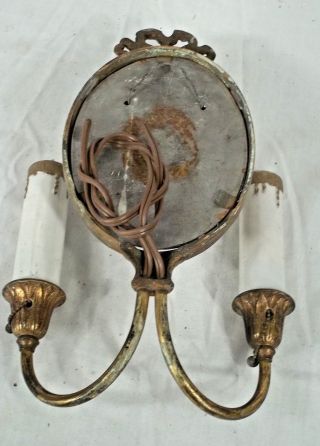 VINTAGE EARLY 20th CENTURY DOUBLE ARM MIRROR BACK BRASS ELECTRIC SCONCE 5
