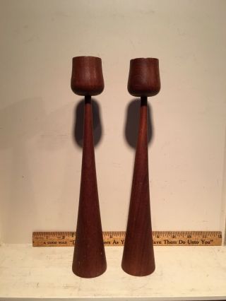 Vintage Midcentury Danish Modern Teak Wood Tulip Form Candlesticks Denmark