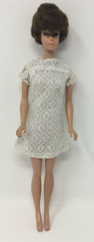 Vintage Barbie White Lace Overlay Dress Clothing For Doll Tag Made In Hong Kong