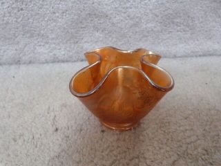 Antique Vintage Marigold Carnival Art Glass Kittens Folded Lip 2.  25 "