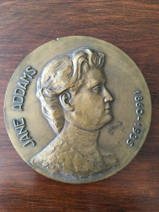 Rare Antique Bronze Medal Of Jane Addams,  Nobel Peace Prize