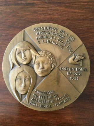 rare antique bronze medal of Jane Addams,  Nobel peace prize 3