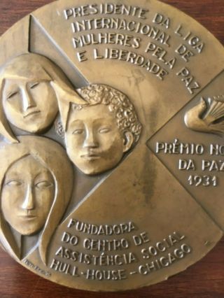 rare antique bronze medal of Jane Addams,  Nobel peace prize 4