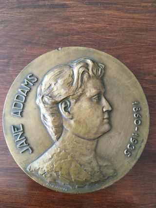 rare antique bronze medal of Jane Addams,  Nobel peace prize 5
