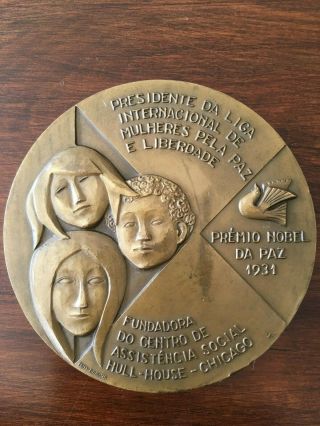 rare antique bronze medal of Jane Addams,  Nobel peace prize 6