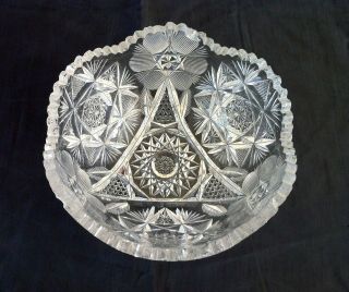 Vintage Large Lead Cut Crystal 8 " Bowl,  Clear,  Sawtooth Top