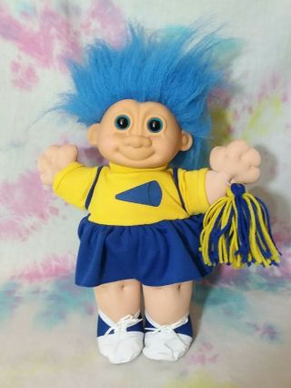 Vintage Russ Troll Kidz 11 " Cheerleader Plush Doll Blue Hair