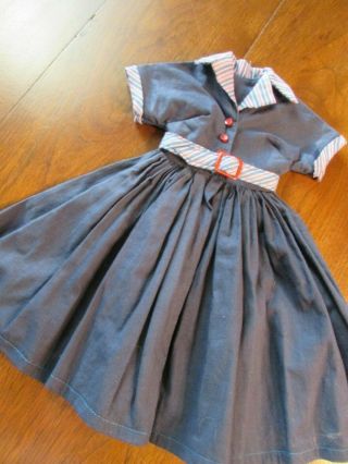Vintage Navy Blue Belted Day Dress For Cissy Madame Alexander 20 " Doll Red Trim