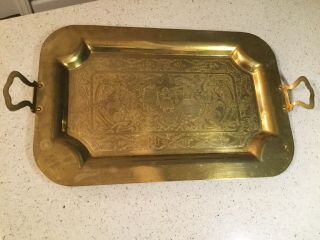 Antique Dutch Brass Serving Tray Etched The Netherlands Windmill Canal Ships 17 "