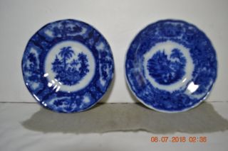 2 Antique Flow Blue Saucers Burgess & Lee And Adams Kyber