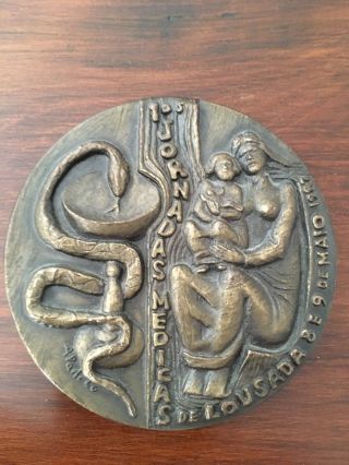 Rare Antique Bronze Medal Of Medical Journeys 1987
