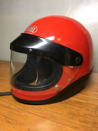 Vintage Shoei S - 20 Full Face Motorcycle Helmet 1983 Bright Red W/ Shield