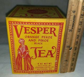 Antique Vesper Tea Box Vintage Levering Coffee Co Baltimore Md N/ Tin