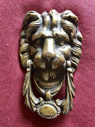 Vintage Antique Solid Brass Art Nouveau Style Lions Head Heavy Door Knocker