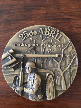 Antique Bronze Medal Celebrating The Portuguese Revolution 1974