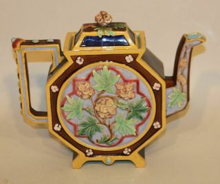 Antique Brown Westhead Moore & Co Art Deco Octagonal Majolica Teapot 527