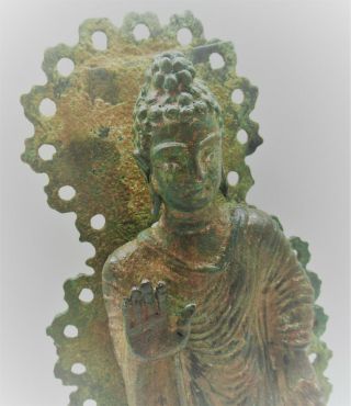 CIRCA 200 - 300AD ANCIENT GANDHARAN BRONZE STANDING BUDDHA STATUE MUSEUM QUALITY 2