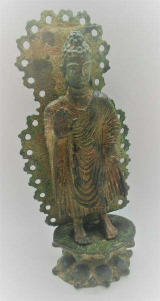 CIRCA 200 - 300AD ANCIENT GANDHARAN BRONZE STANDING BUDDHA STATUE MUSEUM QUALITY 5