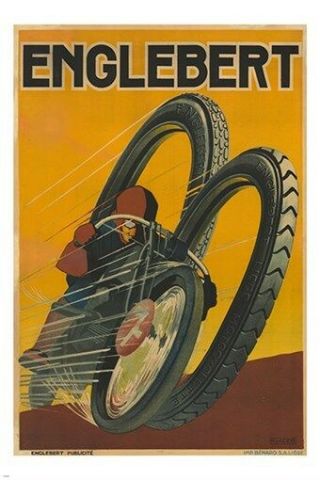 Englebert Tire Vintage Ad Poster Motorcycle Speed Prized 24x36 Sporty