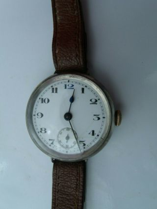 Antique Solid Silver Trench Watch With " Blue 12 " Import Mark Glasgow 1928