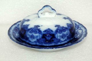 Antique J Maddock Dainty Flow Blue 7.  5 " Covered Butter Cheese Dish