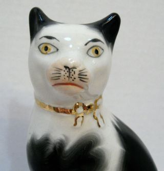 Antique Staffordshire Tuxedo Kitty Cat on Pillow Figurine 2