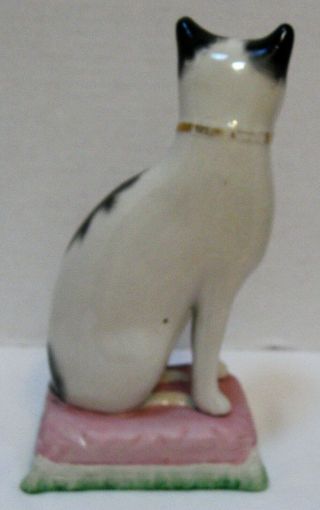 Antique Staffordshire Tuxedo Kitty Cat on Pillow Figurine 5