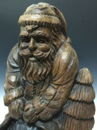 OLD SANTA CLAUS CARVED WOOD PAPER MACHE MOLD/SCULPTURE 12