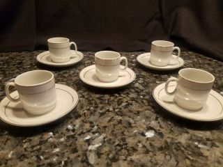 Vintage Fine China Por - Af Set Of 5 Cups And 5 Saucers Gold Trim