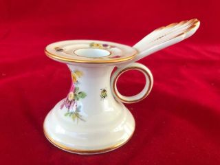Fine Antique Meissen Porcelain Flower And Insect Chamber Stick.