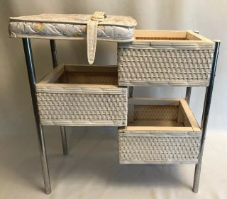 Vintage Berry Twins White Wood Wicker Changing Table Vinyl Top Pad Baby Dolls