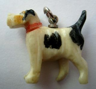 Vintage Antique Carved Painted Fox Terrier Dog Bracelet Charm Pendant