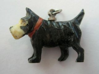 Vintage Antique Carved Painted Scottish Terrier Dog Bracelet Charm Pendant