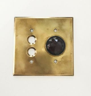Vintage Brass Electric Switch Plate Cover With Red Warning Jewel