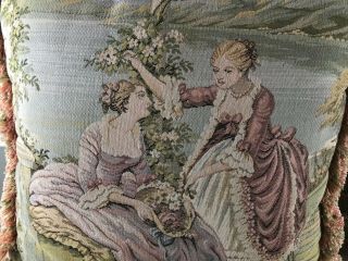 Antique Victorian Aubusson Tapestry Throw Pillow Pink Damask TWO 4