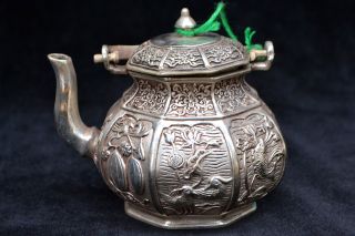 Chinese Old Tibet Silver Copper Handwork 8 Side Rare Big Antique Teapot
