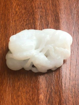 Vintage Chinese White Jade Foo Lion Carving 3 " L