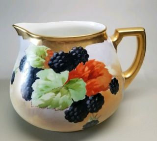 Antique W.  G & Co.  Guerin Limoges Signed Wands Hand Painted Cider Pitcher Berries