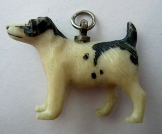 Vintage Antique Carved Painted Border Collie Dog Bracelet Charm Pendant