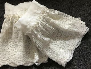 2 Vintage Ivory Lace Sheer Window Valance Panels Antique Floral Ruffle Scalloped