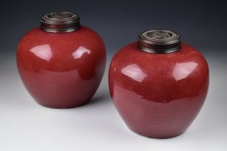 Chinese Ox Blood Flambe Sang De Boeuf Glazed Ginger Jars 19th Century