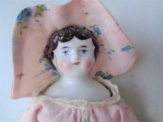 8 " Miniature Antique Dollhouse Doll German Porcelain China Black Lowbrow Hair