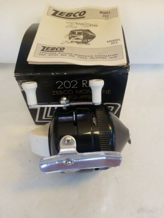 Nos Vintage Zebco Zee Bee 202 Reel And Box Circa 1970 Made In U.  S.  A.  Metal Ft