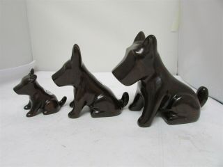 Set Of 3 Vintage MCM Hand Carved Wood Wooden Dog Figurines 2