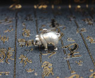 3 Cm Miao Silver Handwork Chinese Zodiac Animal Lucky Hog Pig Amulet Pendant